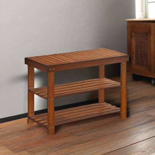 3-Tier Bamboo Shoe Storage Bench, Ink Black Q948387