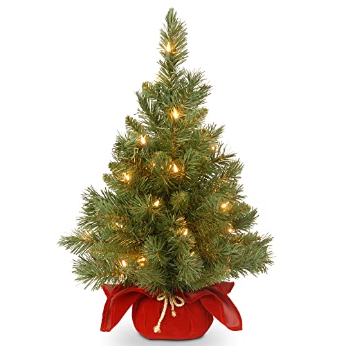 24 in Pre-Lit Artificial Christmas Tree, 35 Clear Lights, Red Cloth Base, Green W88962