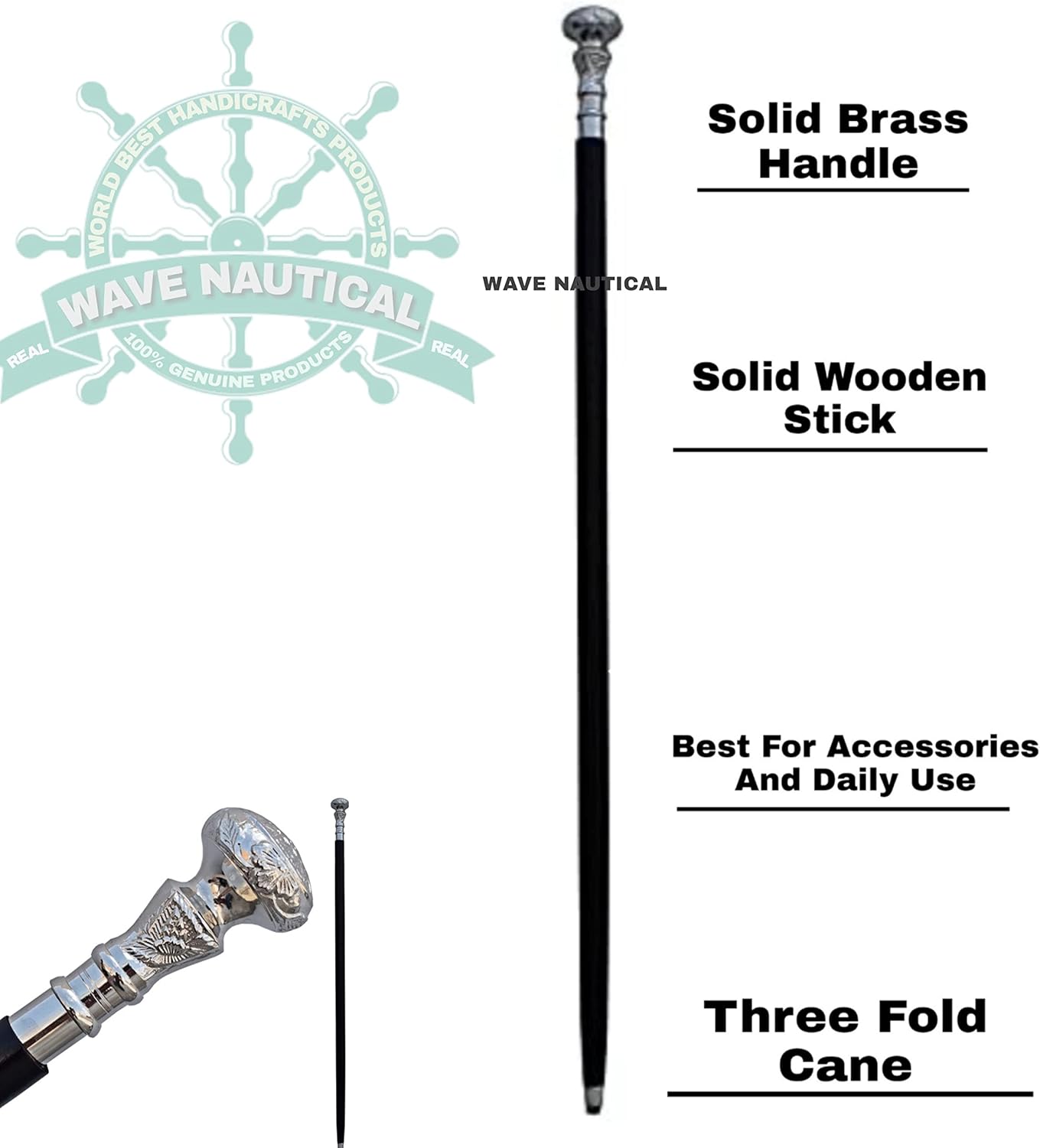 Brass Handle Wooden Walking Cane 36" R5264
