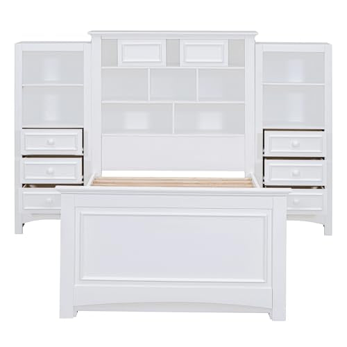 Gray Twin Wood Platform Bed with Bookcase Headboard and 10 Drawers G721527