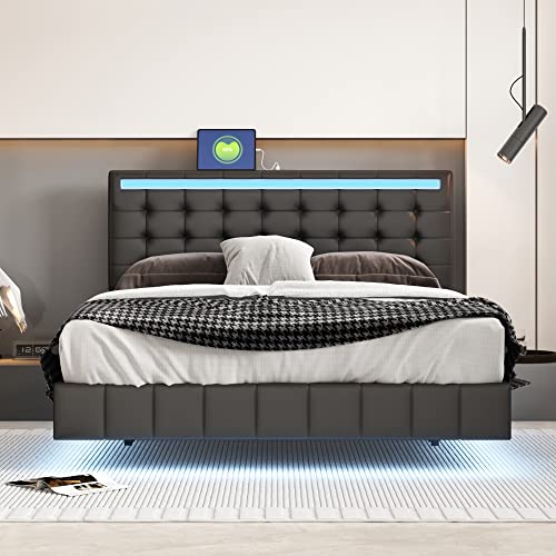 Queen Size LED Bed Frame with USB Charging A553386