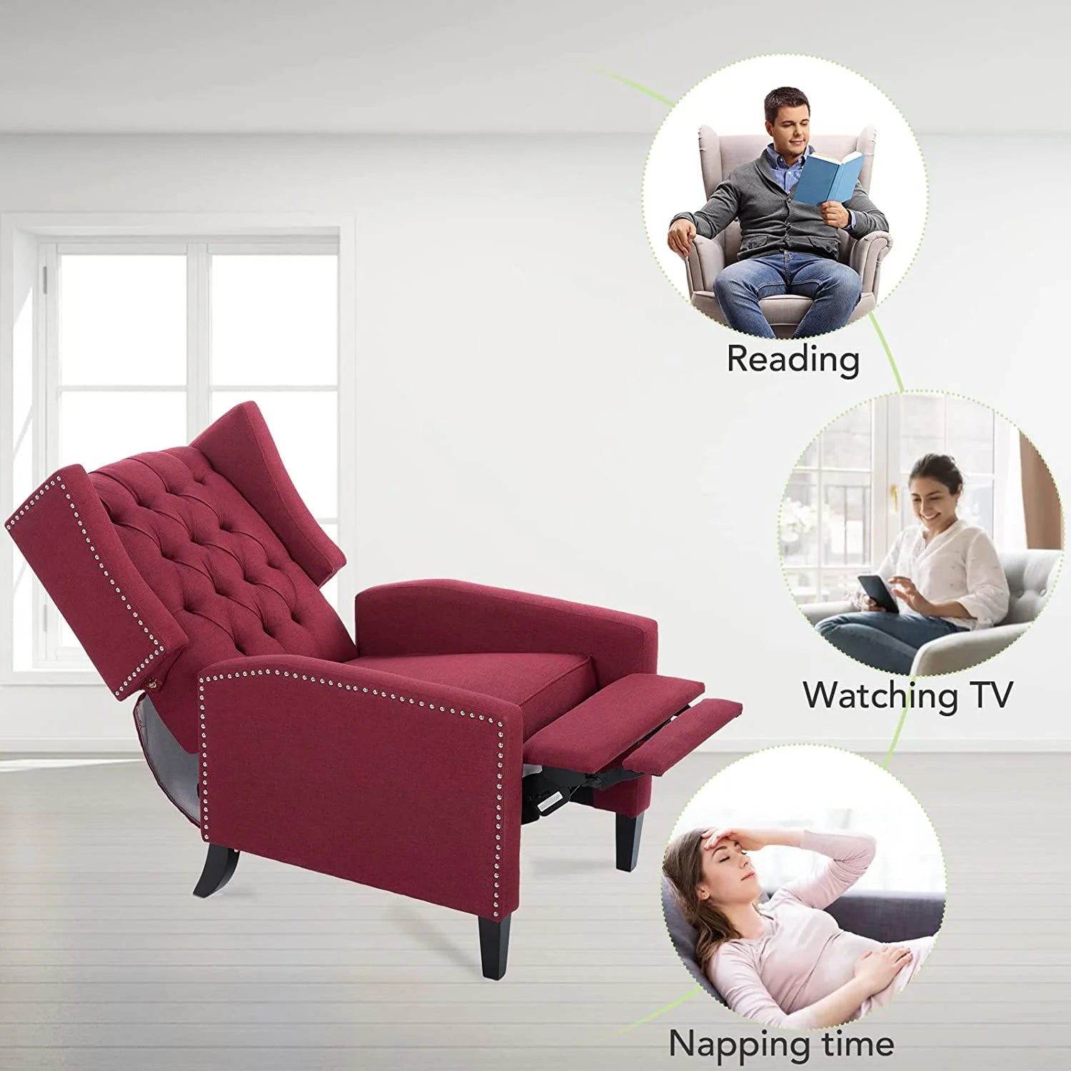 Blue Tufted Fabric Push Back Arm Recliner F92018