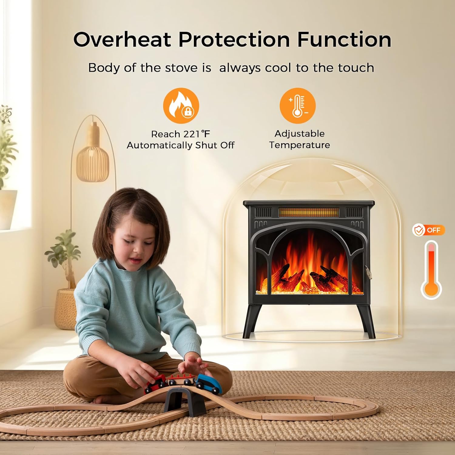 Electric Fireplace Heater, Free-Standing, 3D Infrared, Remote Control, 5100 BTU, 1500W R1969