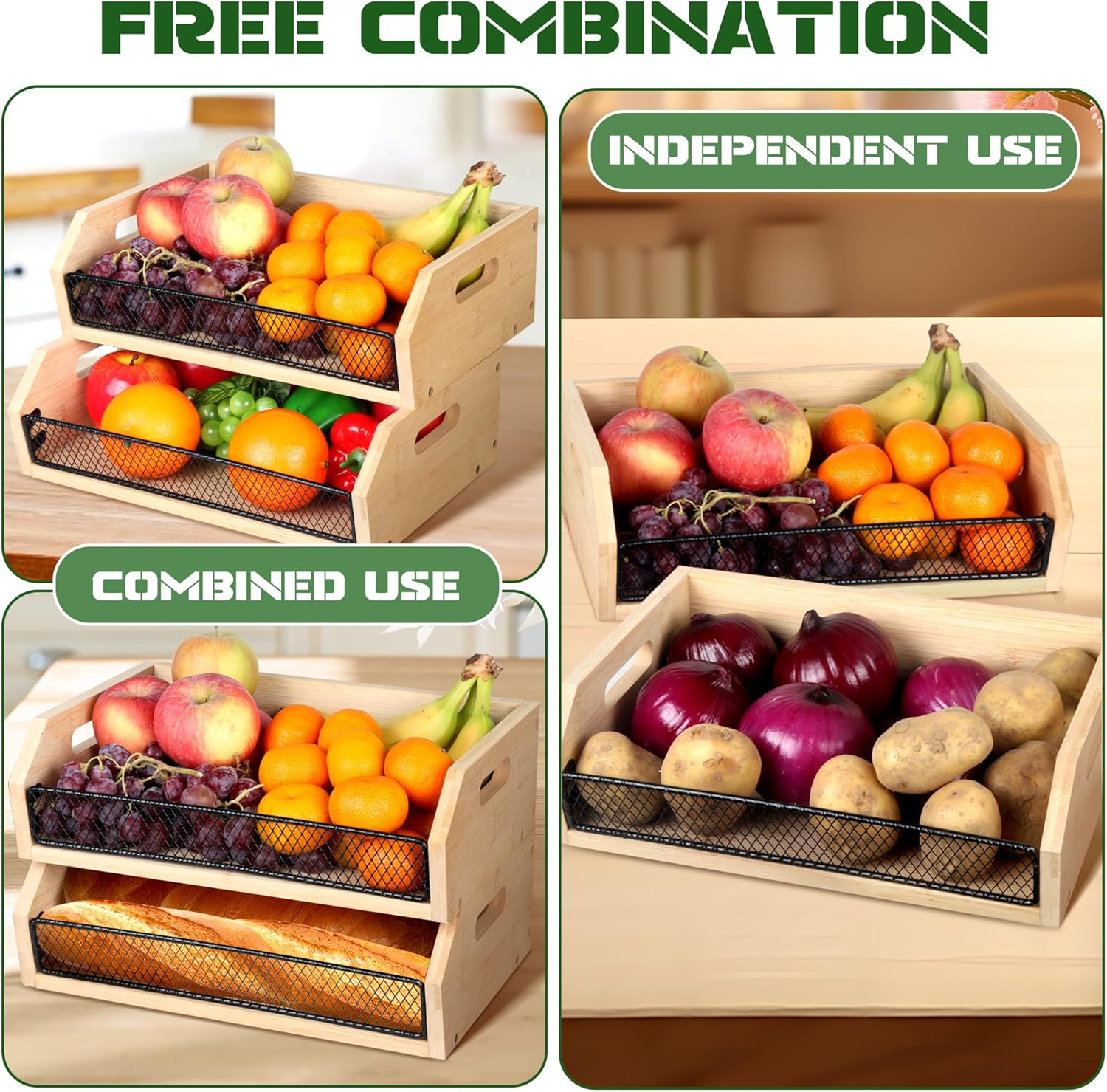 2 Pack Stackable Bamboo Storage Bin with Handle M472254
