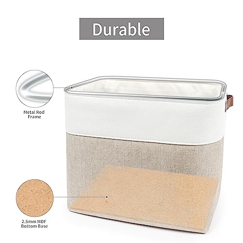 Beige White 3 Pack Fabric Storage Bins with Handles X105000