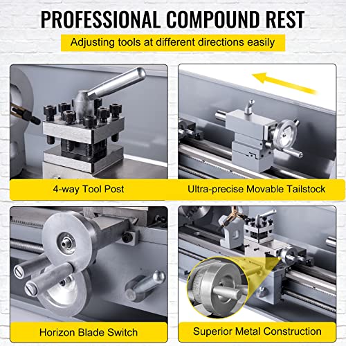 Metal Lathe, 8.26"x28.3", 2500 RPM Variable Speed, 750W Brushless Motor Precision Lathe Milling Machine B606166