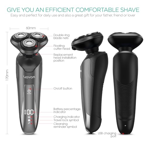 Electric Razor Cordless Shaver Rechargeable Wet Dry Waterproof Grey V101814