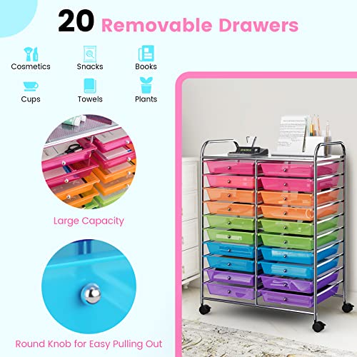 20 Drawers Rolling Storage Cart on Wheels White M563