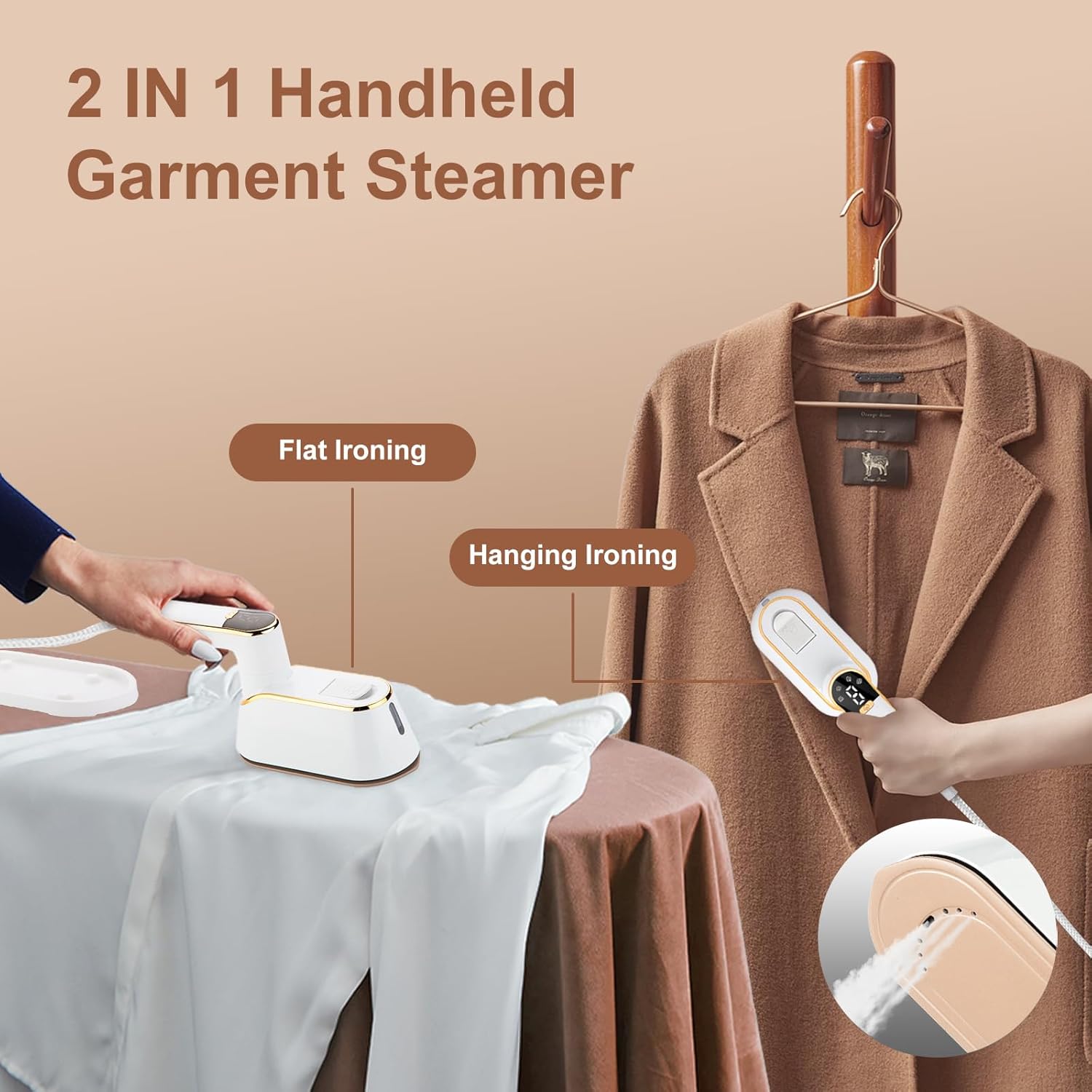 1300W Portable Handheld Clothes Steamer with LCD Screen D505