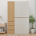 4 Door Wardrobe Closet with Clothing Rod, 4 Drawers, Mirror, 62.99" D x 18.9" W x 70.87" H X75431