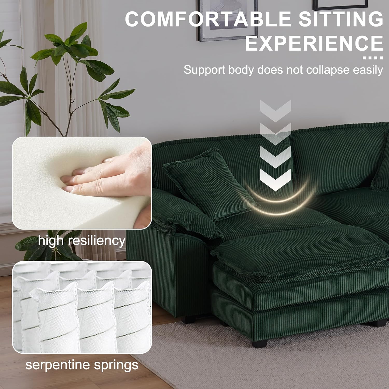 Oversized Green Convertible Sleeper Sofa with Ottoman & Pillows D2657