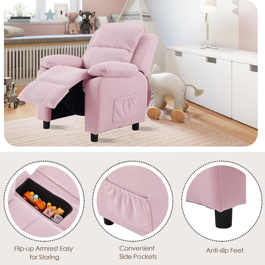 Pink Adjustable Kids Recliner Chair with Footrest G73904