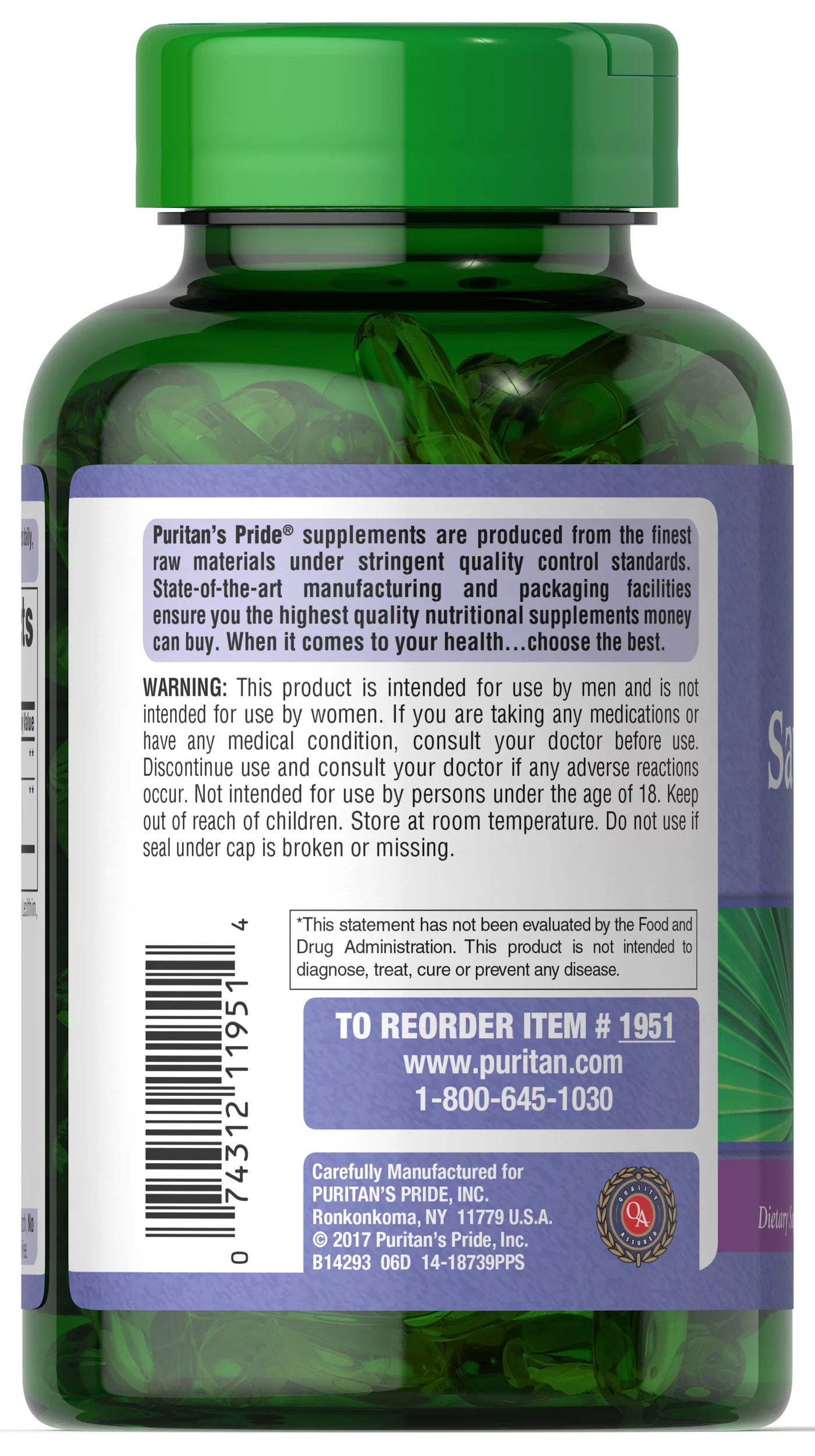 180 Softgels Saw Palmetto Extract Z15201
