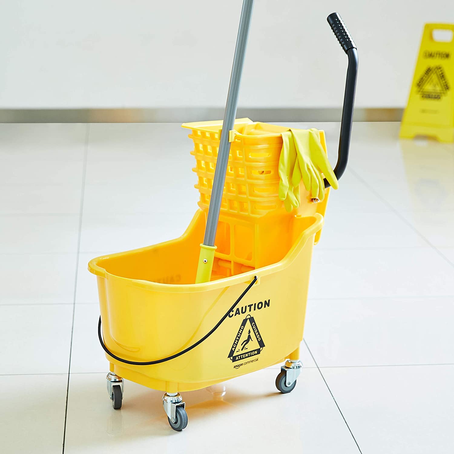 Yellow 35-Quart Mop Bucket on Wheels W50386