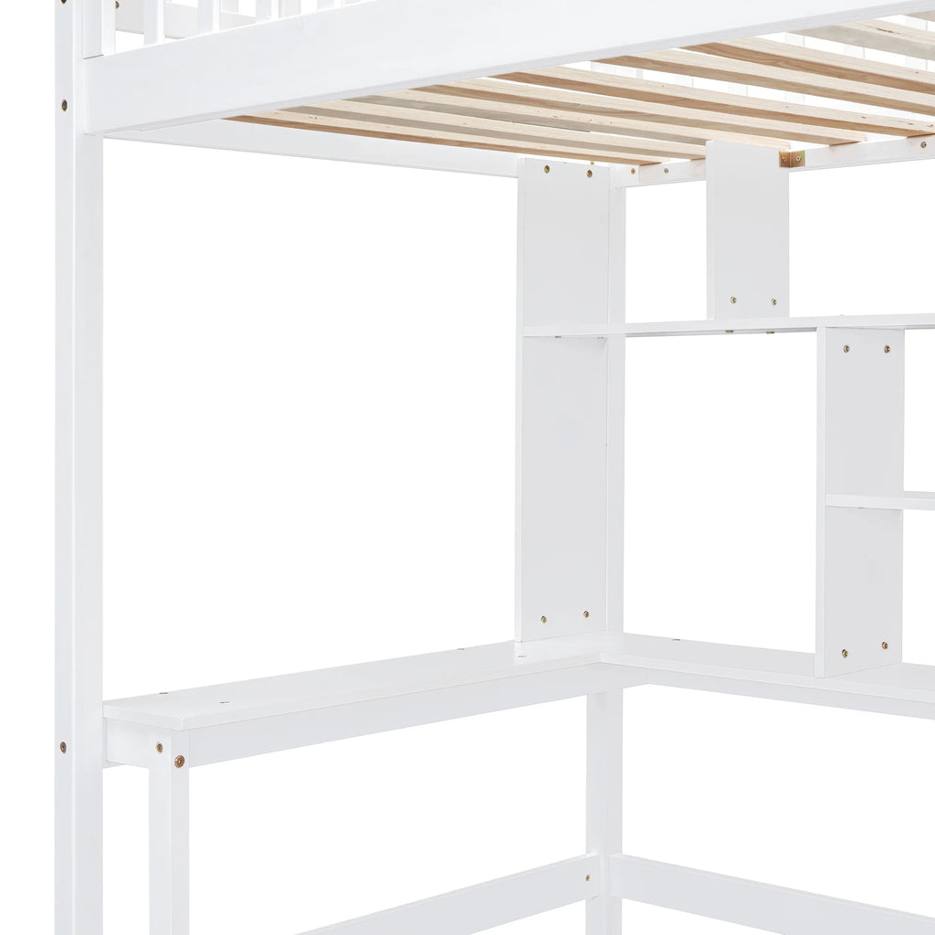 Twin Size Wood Loft Bed with Stairs and Wardrobe N56145