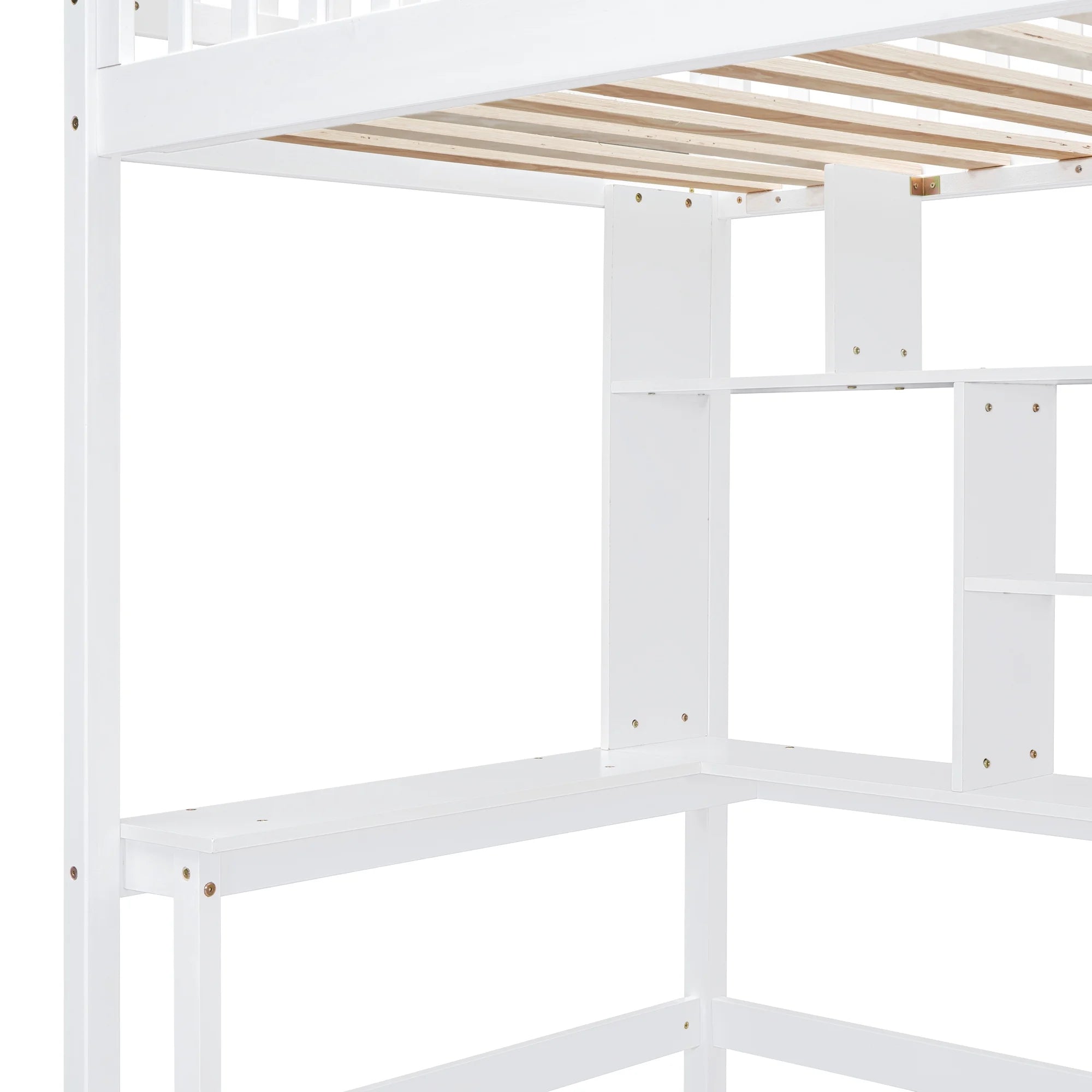 Twin Size Wood Loft Bed with Stairs and Wardrobe N56145