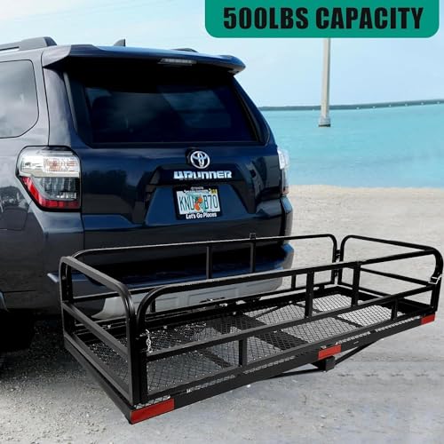 60 x 24 x 14 Inch Black Folding Hitch Mount Cargo Carrier with 500 lbs. Capacity J8559