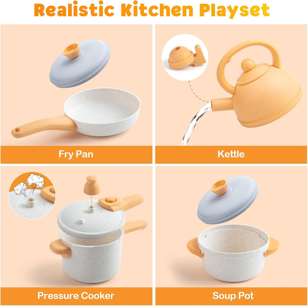 44PCS Kids Kitchen Playset Cookware Toys with Play Pots and Pans, Gas Stove with Sound & Light, Cooking Utensils G6191