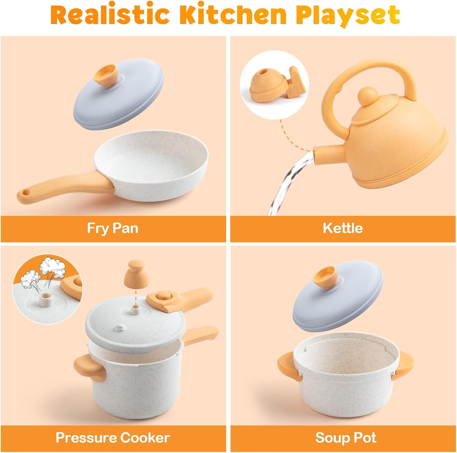 44PCS Kids Kitchen Playset Cookware Toys with Play Pots and Pans, Gas Stove with Sound & Light, Cooking Utensils G6191