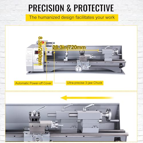 Metal Lathe, 8.26"x28.3", 2500 RPM Variable Speed, 750W Brushless Motor Precision Lathe Milling Machine B606166
