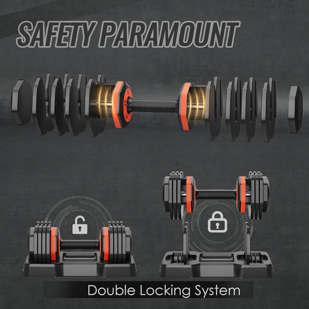 55LB 5 in 1 Single Adjustable Dumbbell with Anti-Slip Metal Handle, Black F972884