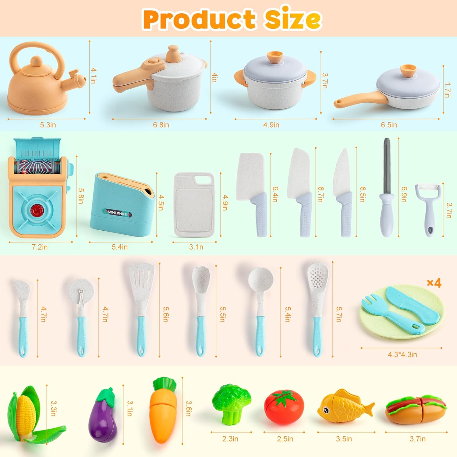 44PCS Kids Kitchen Playset Cookware Toys with Play Pots and Pans, Gas Stove with Sound & Light, Cooking Utensils G6191