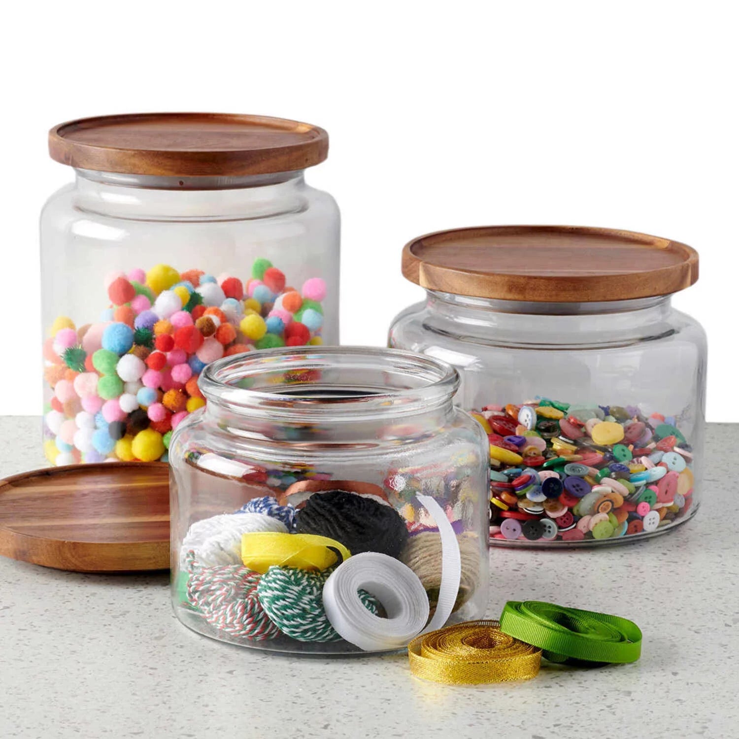 Set of 3 Glass Jars with Acacia Lids L700505