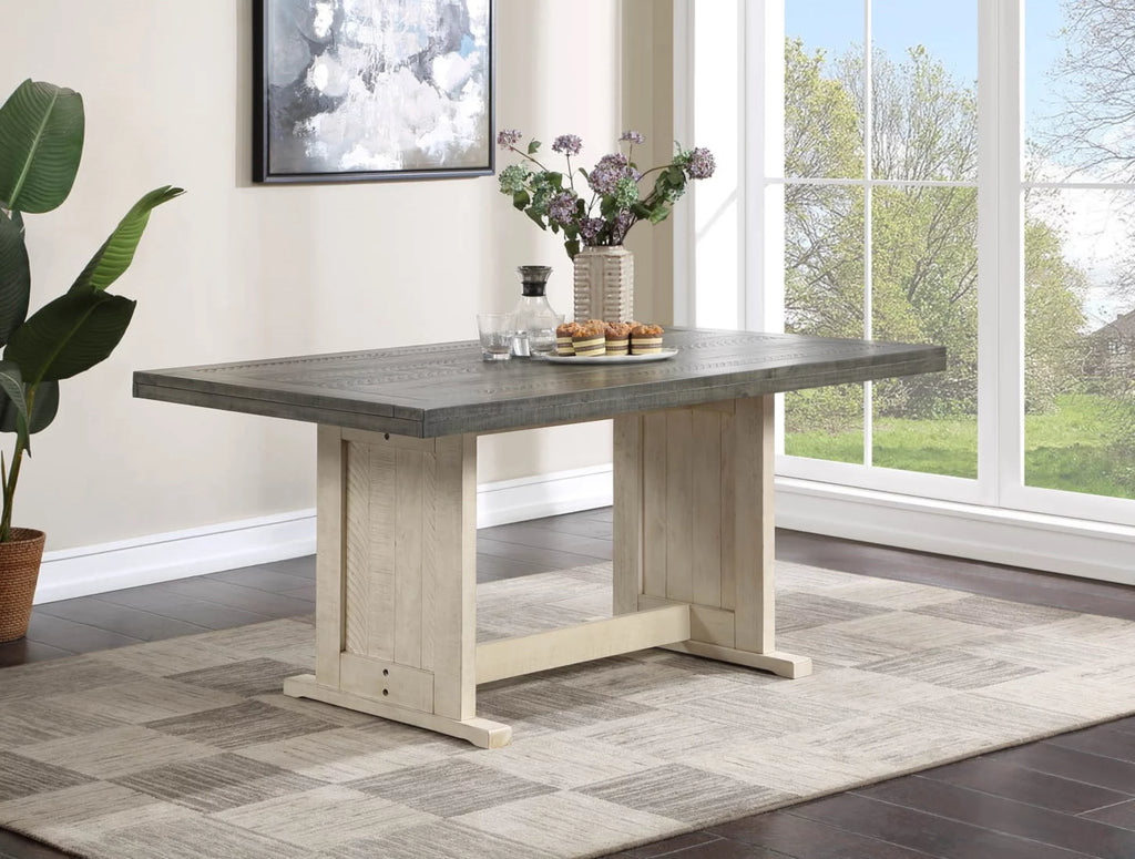 Off White Grey Wood Dining Table Set with Corner Storage Bench B6250