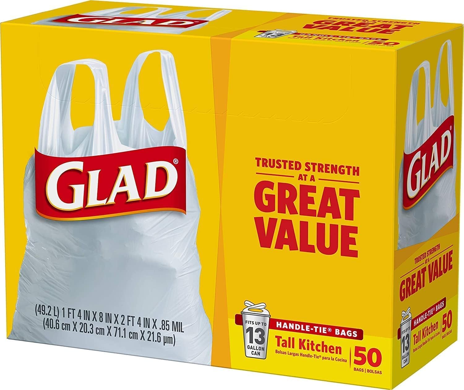 Tall Kitchen Trash Bags 13 Gallon White 50 Count Pack of 2 J53666