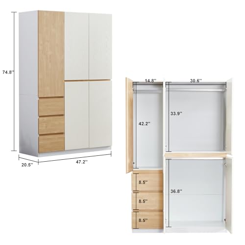 4 Door Wardrobe Closet with Clothing Rod, 4 Drawers, Mirror, 62.99" D x 18.9" W x 70.87" H X75431