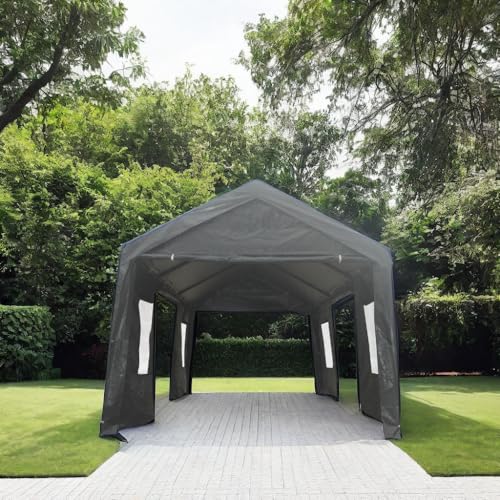 Grey Heavy Duty Portable Carport Canopy Tent with Sidewalls N76563