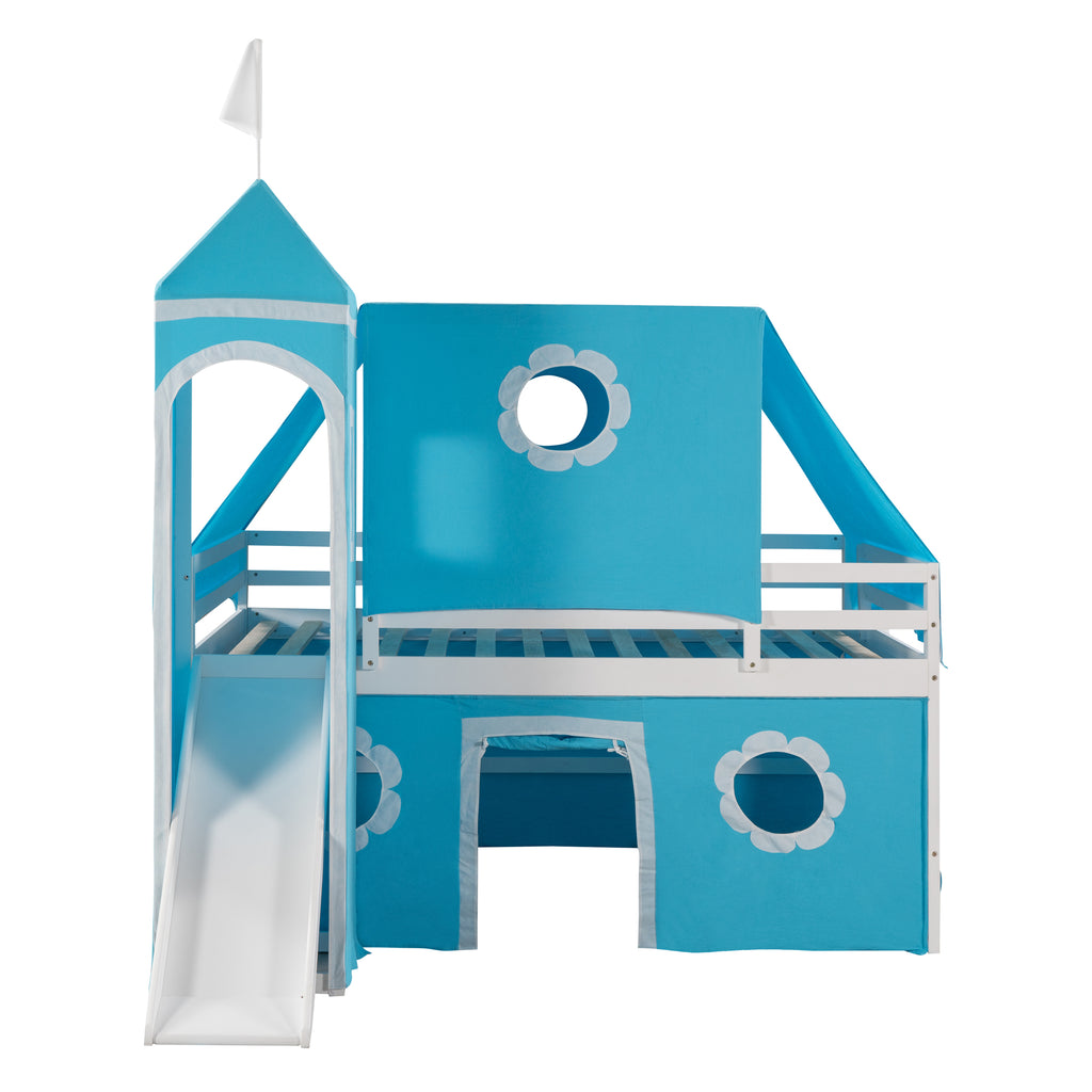Blue Full Solid Wood Bunk Bed with Ladder and Safety Guardrail R410047