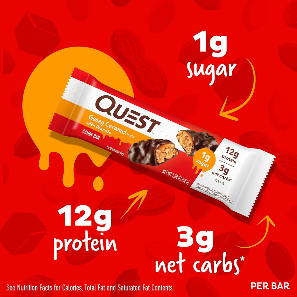 Candy Bars Gooey Caramel with Peanuts (12 Bars) and Protein Chips Variety Pack, 1.1 Ounce (Pack of 12) W5760