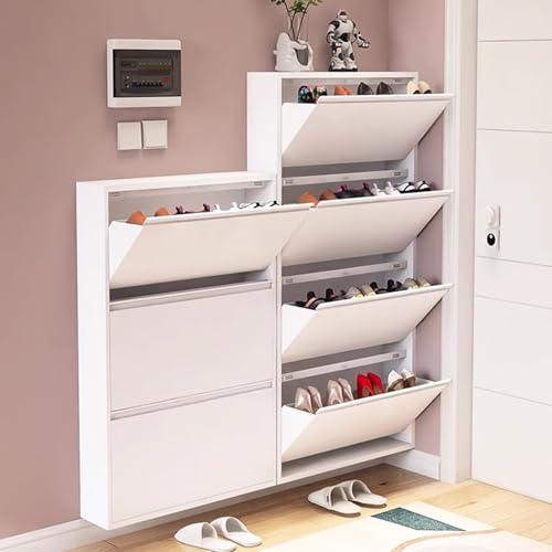 Gray Wall Mounted Shoe Cabinet with Flip Drawers E323