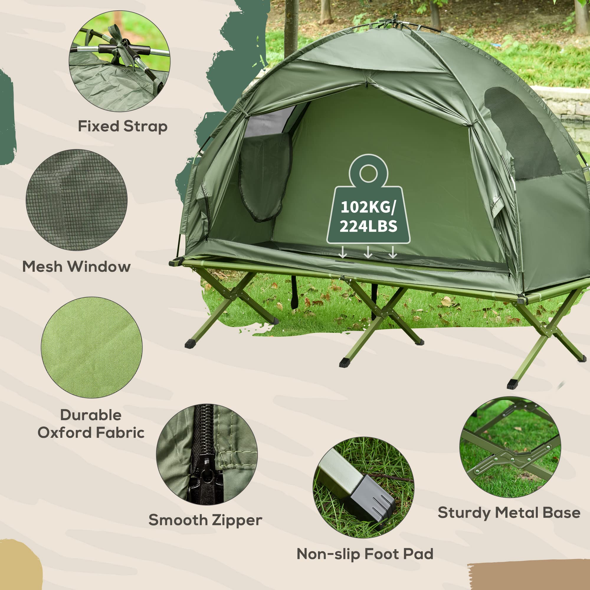 Single Person Folding Camping Tent Cot with Carry Bag Q938478