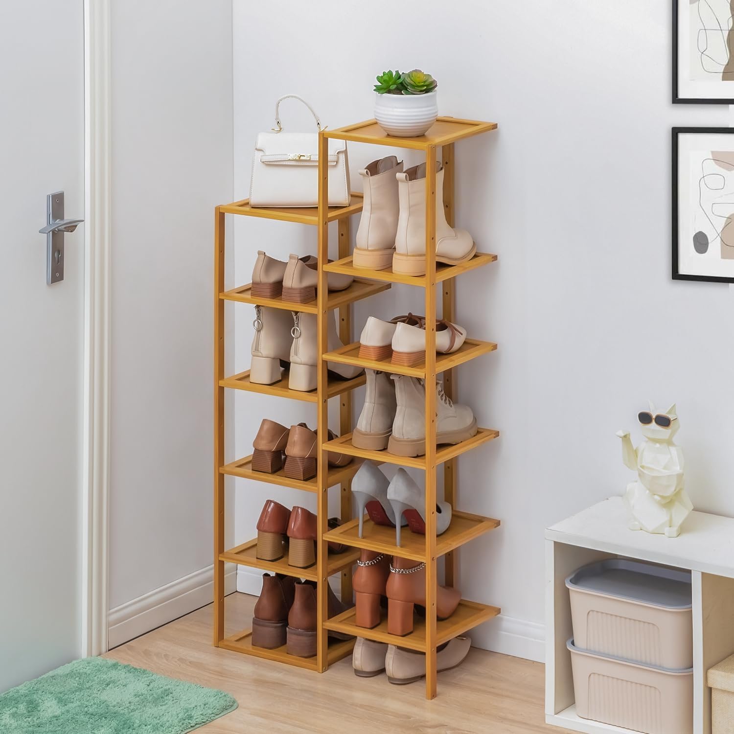 Bamboo 12-Tier Vertical Double Row Shoe Rack (Natural) M920760