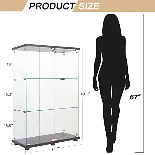 Black 4 Shelves 3 Door Glass Display Cabinet V6002