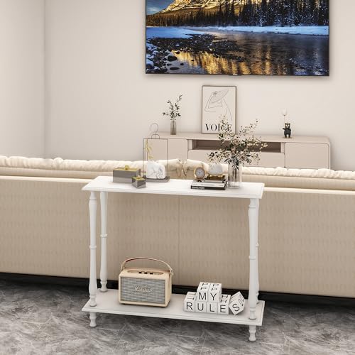 White Narrow Console Table with Shelf Wood C4794