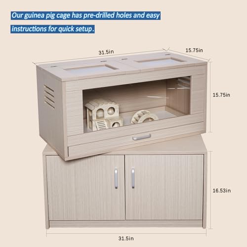 Hamster Cage with Storage Cabinet, Acrylic Panels, 31.5" L x 15.75" x 32.28" (Teak) M4427