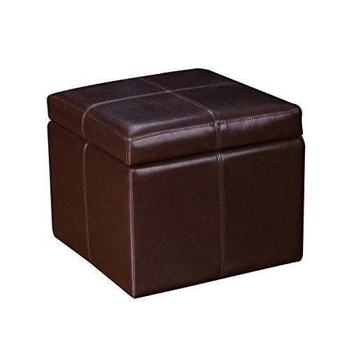 Reddish Brown Faux Leather Storage Ottoman Cube Bench U555