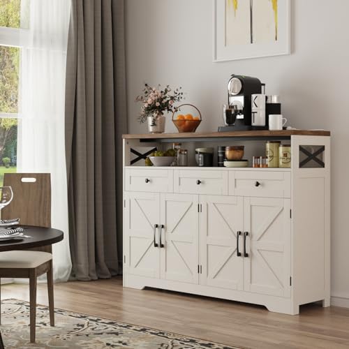White Sideboard Buffet Cabinet with Drawers & Shelves H8232