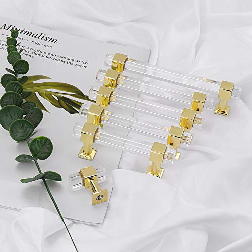 30 Pack 5 Inch Hole Center Gold Acrylic Cabinet Pulls V87383