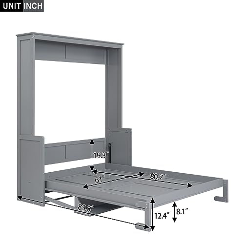 Grey Queen Murphy Bed with Shelf Y747