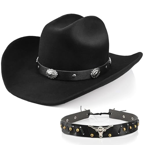 100% Wool Felt Cowboy Hat with Two Decorative Bands J497