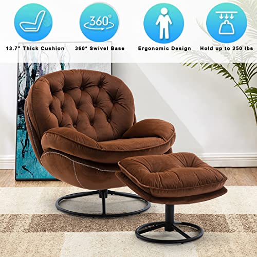 Velvet Swivel Accent Chair with Ottoman Set (Fruit Green) M75370