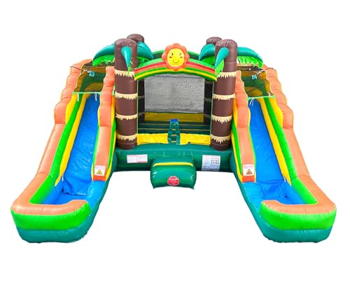 Tropical Inflatable Bounce House with Double Water Slides, 16.5 x 15 x 11 Foot S8338