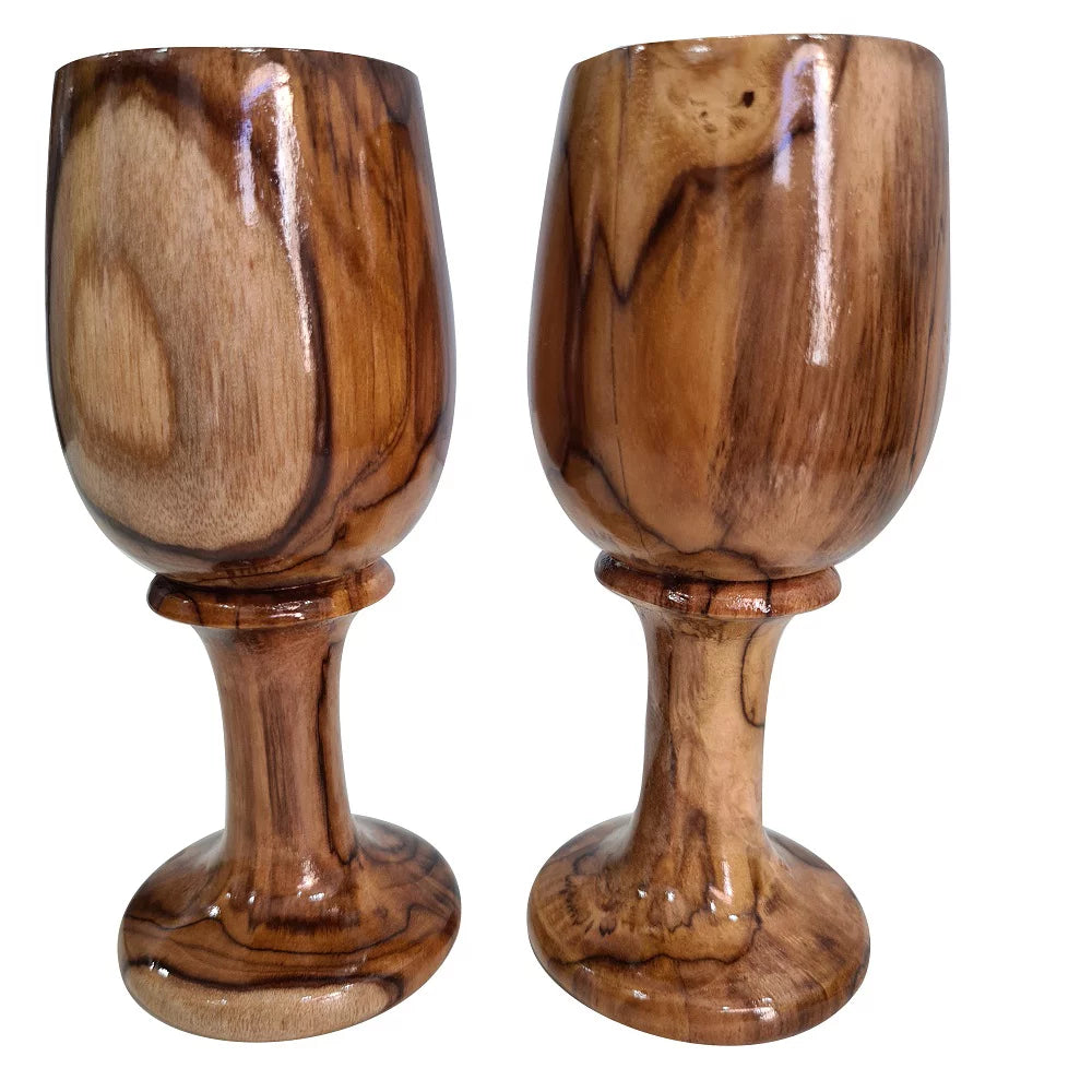 Rustic Dark Brown Wooden Wine Glass Goblet Drinkware Cup Set of 2 L149720