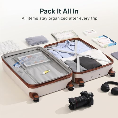 White Brown 3 Piece Hardside Expandable PC Luggage Set with TSA Lock Spinner Wheels E263390