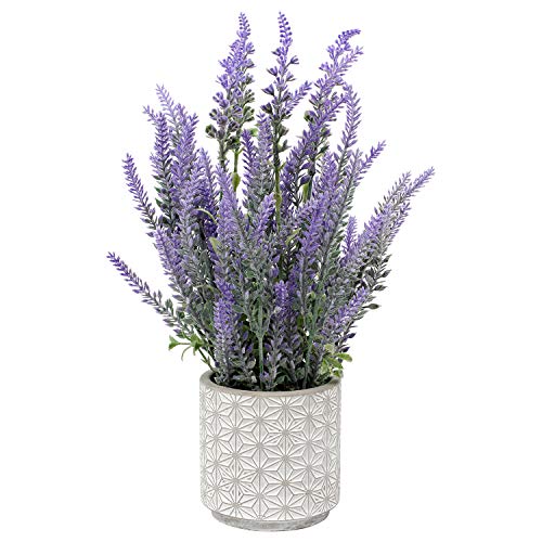 Lavender Flowers Artificial Fake Plant in Cement Pot S95344