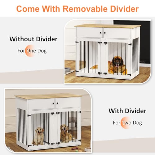 White 41 Inch Double Dog Cage with Removable Divider H77156